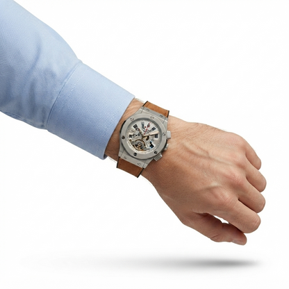 HUBLOT Mens Stainless Steel Skeleton Analog Watch