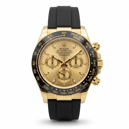 Men's Gold Chronograph Watch with Black Rubber Strap
