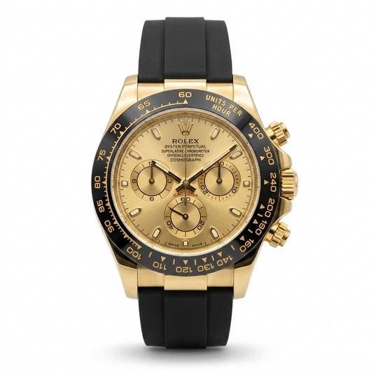 Men's Gold Chronograph Watch with Black Rubber Strap