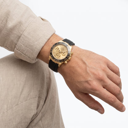 Men's Gold Chronograph Watch with Black Rubber Strap
