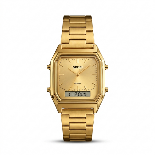 SKMEI Mens Square Analog-Digital Stainless Steel Watch