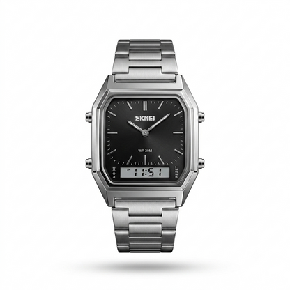 SKMEI Mens Square Analog-Digital Stainless Steel Watch