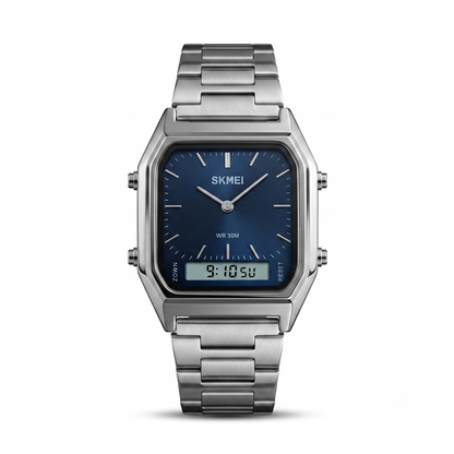 SKMEI Mens Square Analog-Digital Stainless Steel Watch