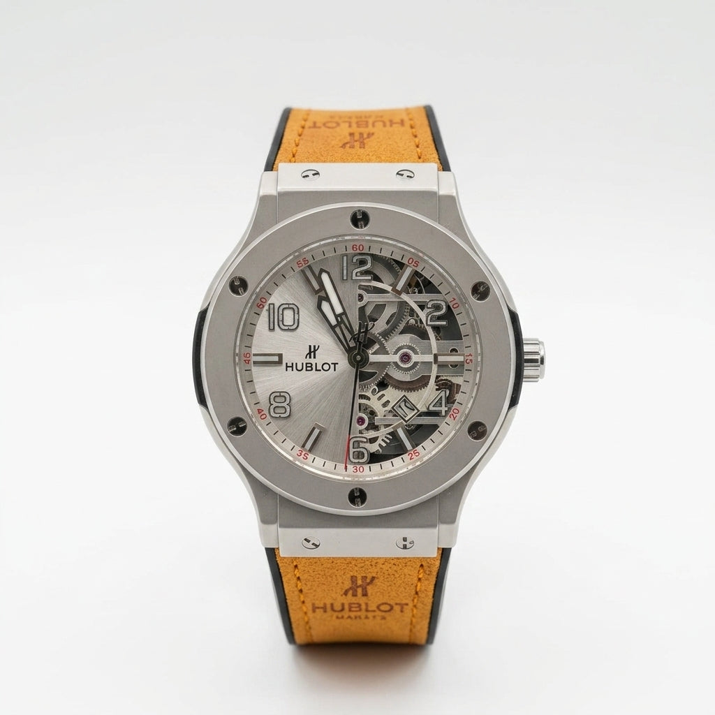 HUBLOT Mens Stainless Steel Skeleton Analog Watch