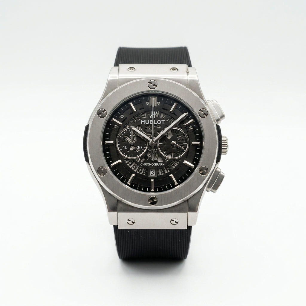 HUBLOT Mens Stainless Steel Skeleton Analog Watch