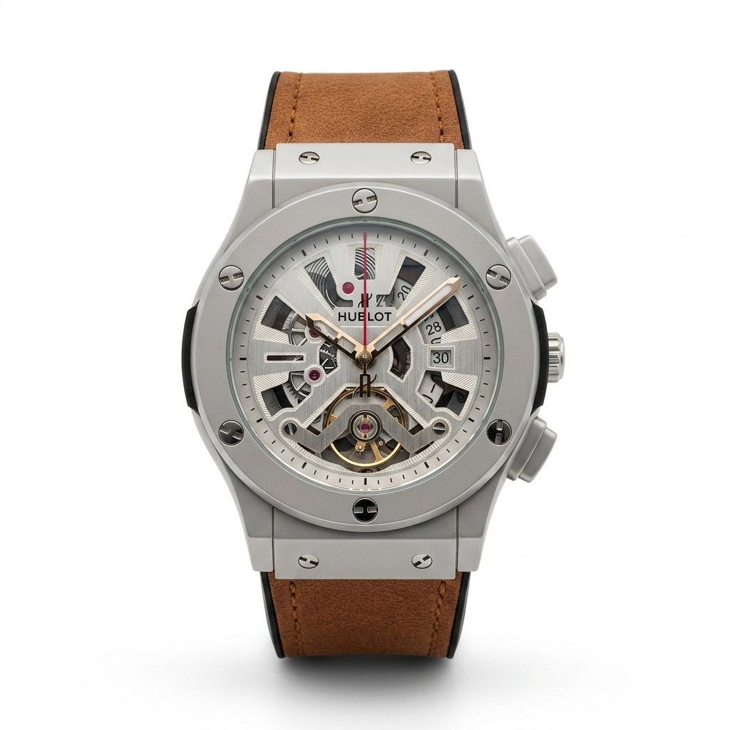 HUBLOT Mens Stainless Steel Skeleton Analog Watch