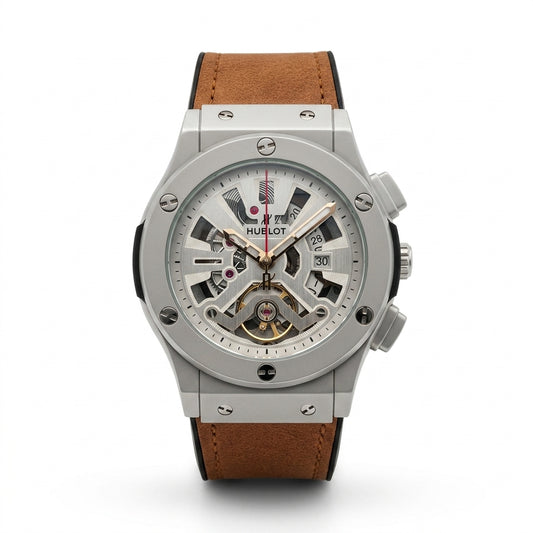 HUBLOT Mens Stainless Steel Skeleton Analog Watch