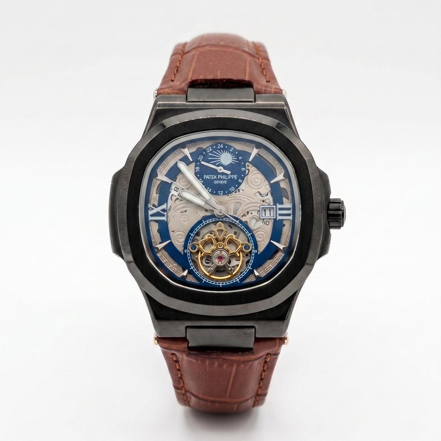 PATIK PHILIPPE Men's Automatic Skeleton Dial Leather Strap Watch