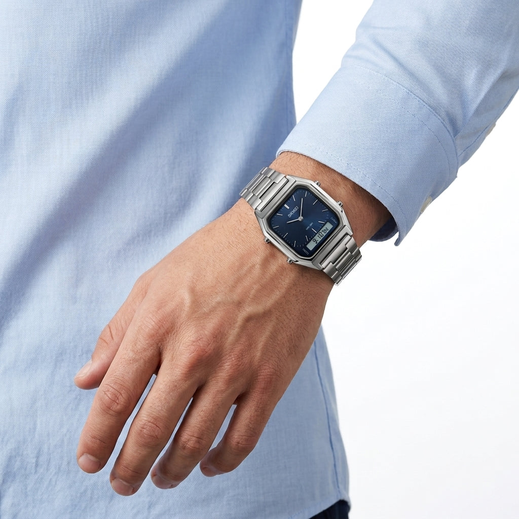 SKMEI Mens Square Analog-Digital Stainless Steel Watch
