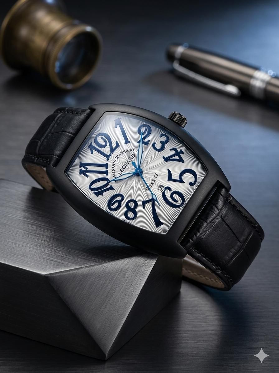 Leofard White Blue Dial Tonneau Watch