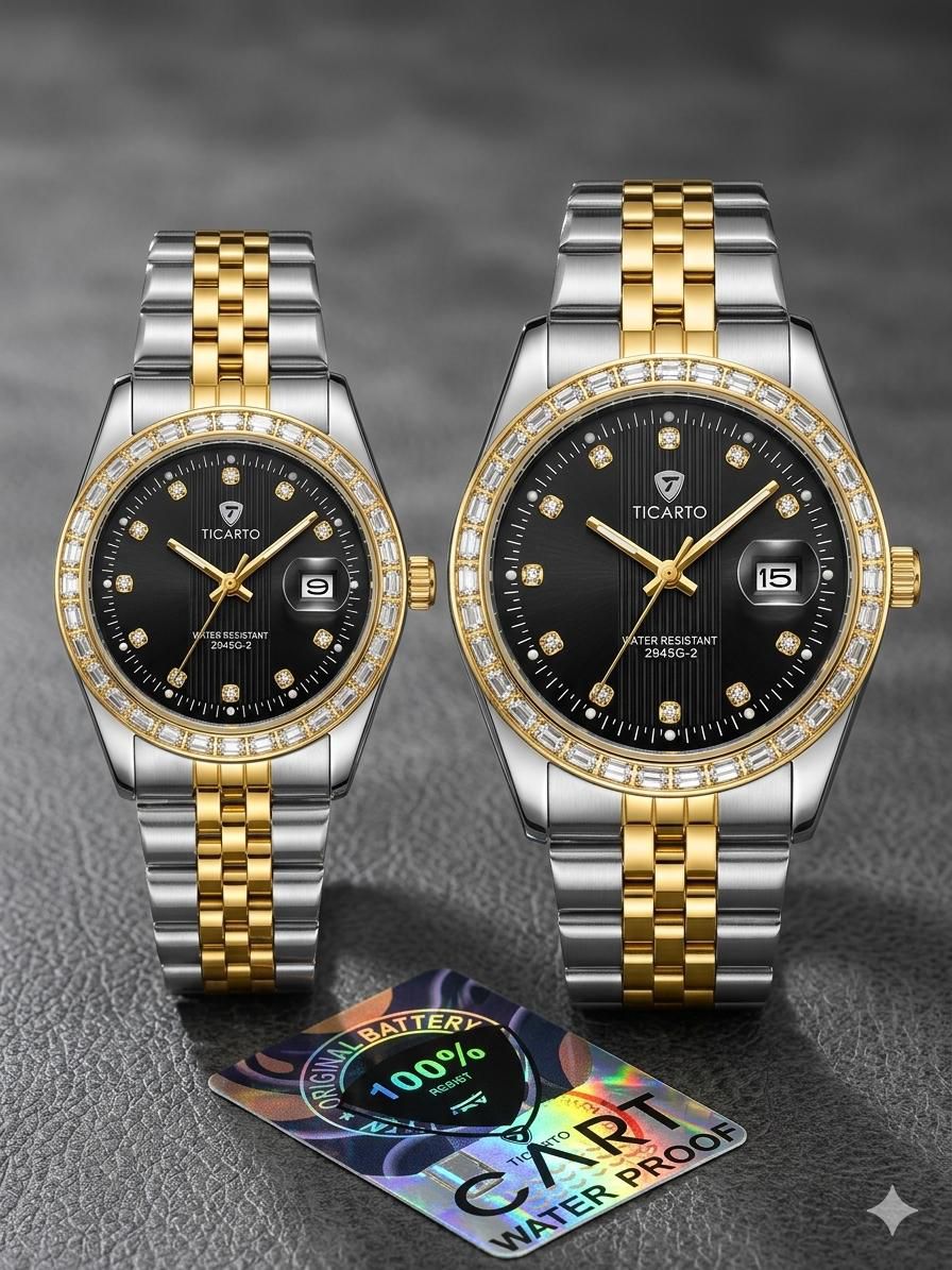 Ticarto Black Diamond Two-Tone Couple Watch