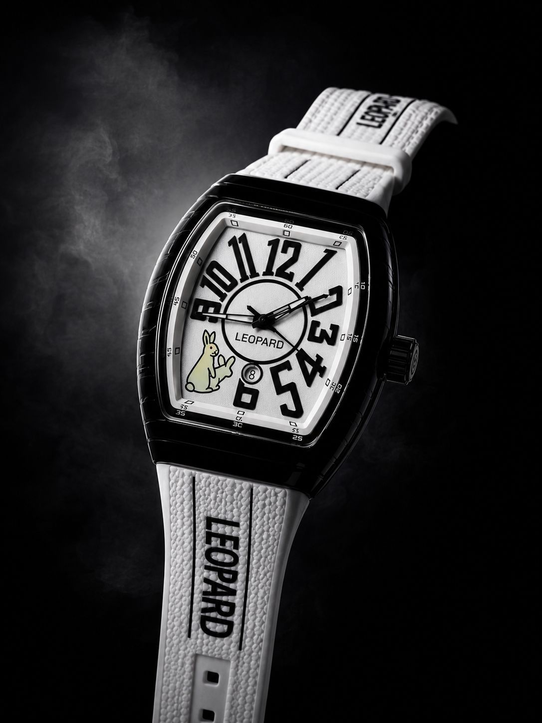 Leopard White Rubber Tonneau Rabbit Watch