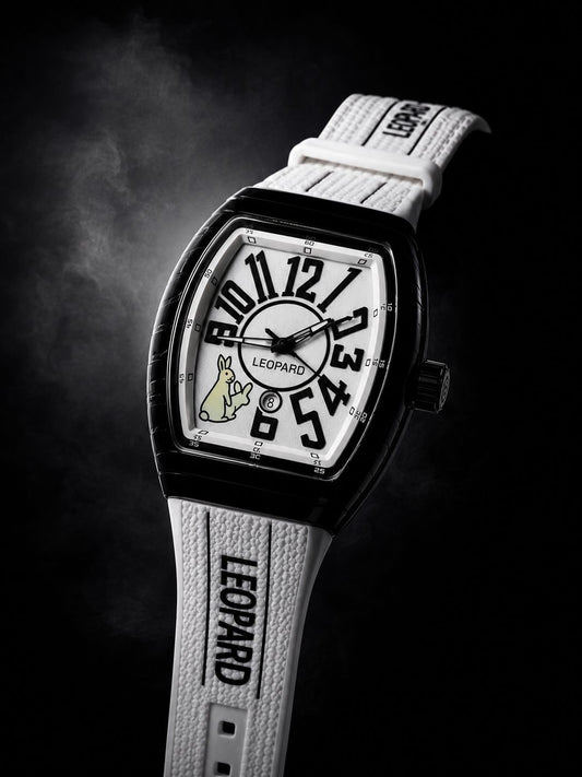 Leopard White Rubber Tonneau Rabbit Watch