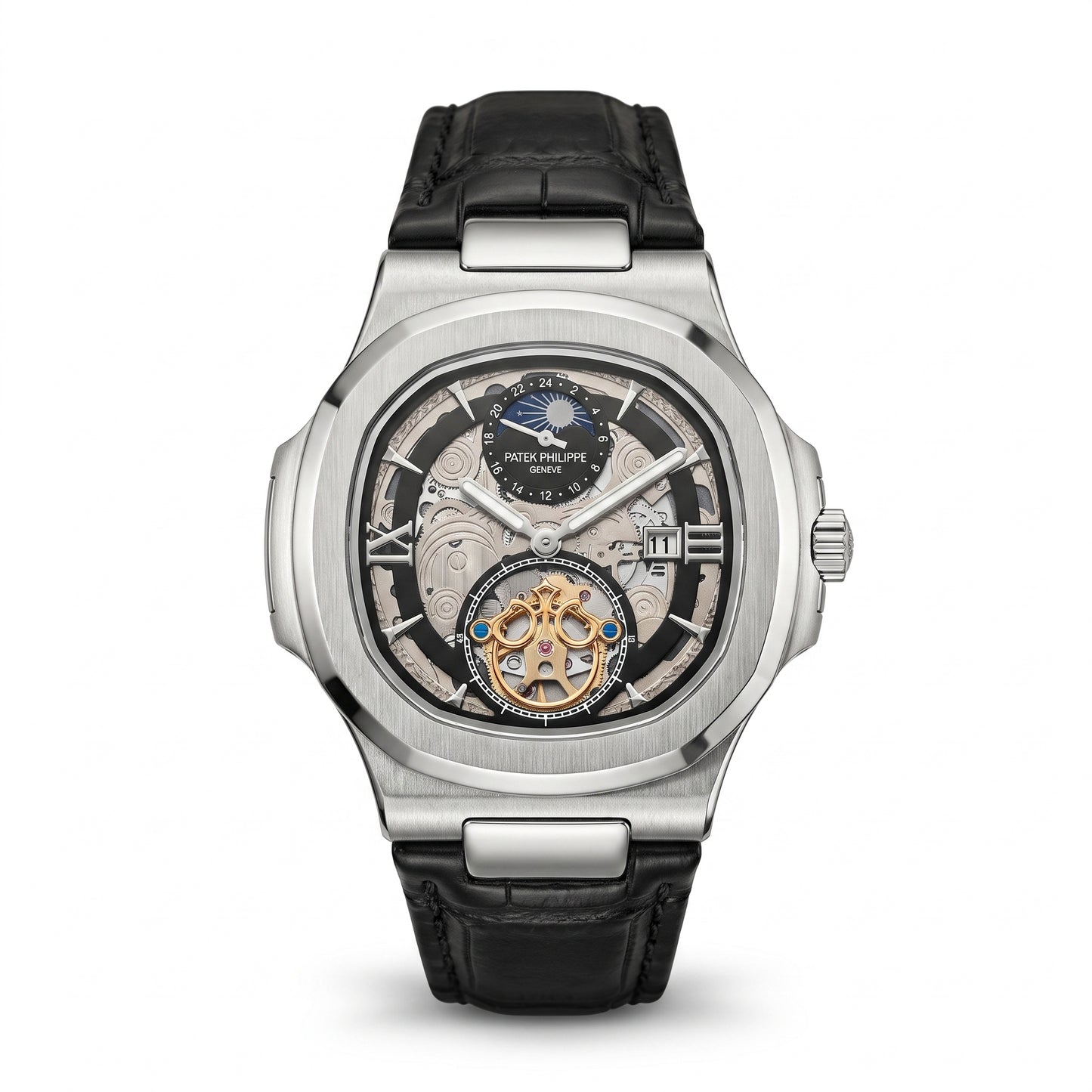 PATIK PHILIPPE Men's Automatic Skeleton Dial Leather Strap Watch