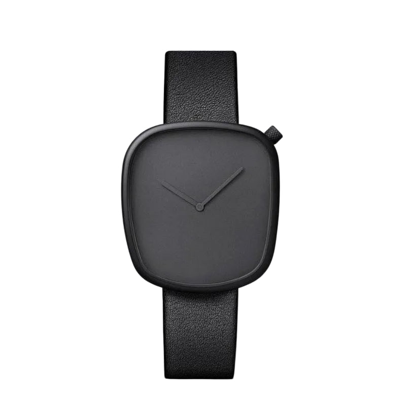 Black watch with a square face on a light gray background